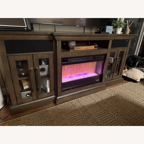 Used Raymour & Flanigan Elise Dark Brown Wood Media Storage for sale on AptDeco