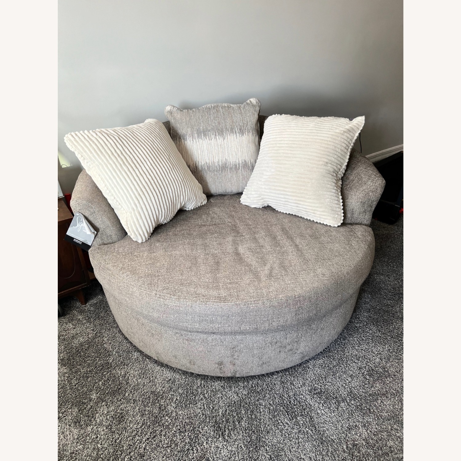 Oversized Swivel Round Loveseat Dark Beige - image-4