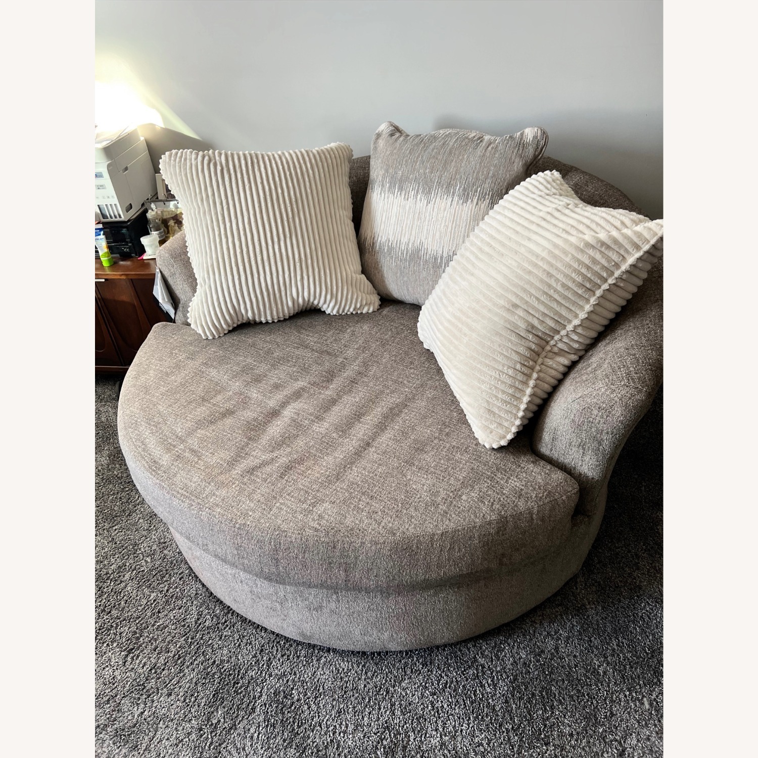Oversized Swivel Round Loveseat Dark Beige - image-2