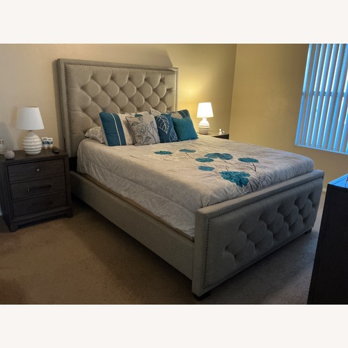 Used Ashley Furniture Bellvern Light Gray Queen Bed for sale on AptDeco