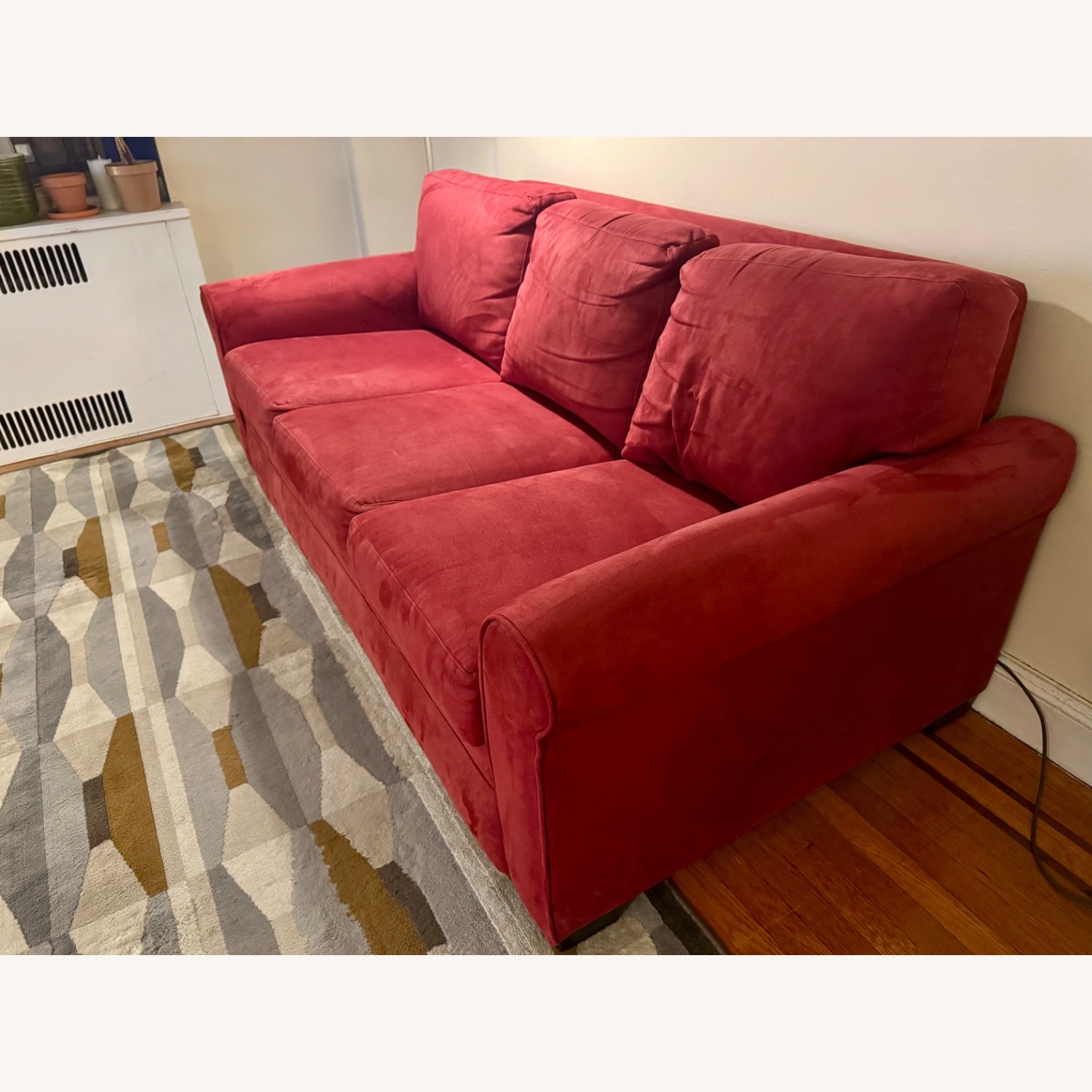 Red Suede Sleeper Sofa - image-2