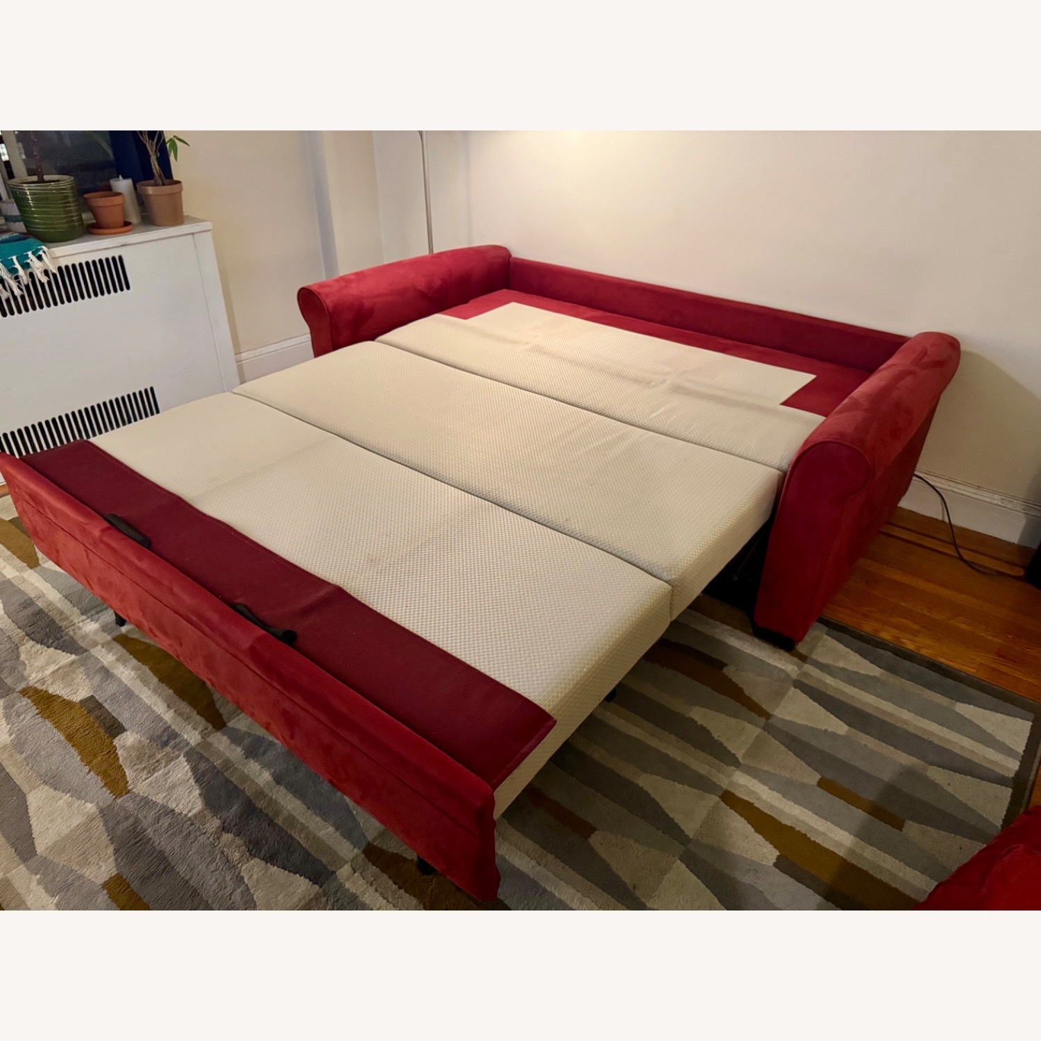 Red Suede Sleeper Sofa - image-3