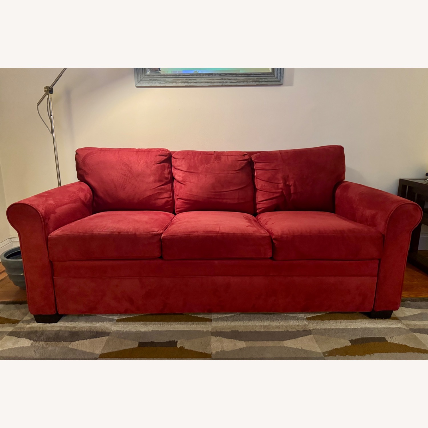 Red Suede Sleeper Sofa - image-1
