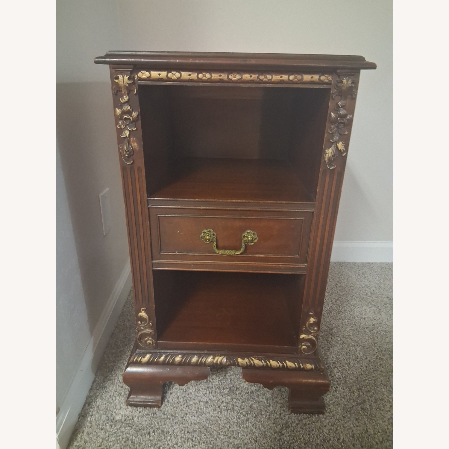 Antique Wood Side Table/ Stand With Gold Accents - image-6