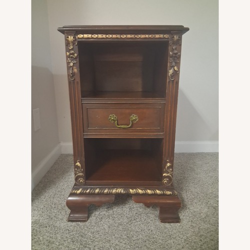 Used Antique Wood Side Table/ Stand With Gold Accents for sale on AptDeco