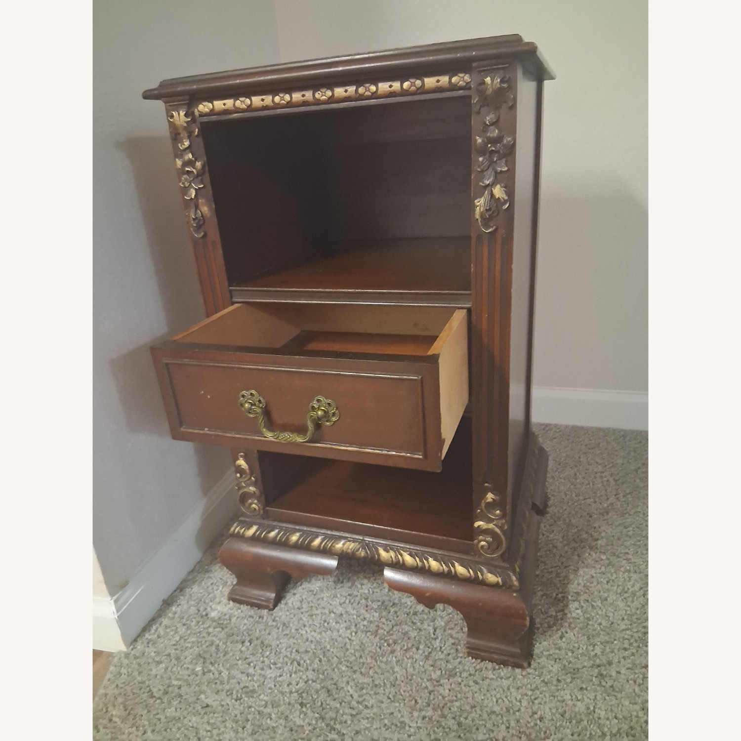 Antique Wood Side Table/ Stand With Gold Accents - image-4