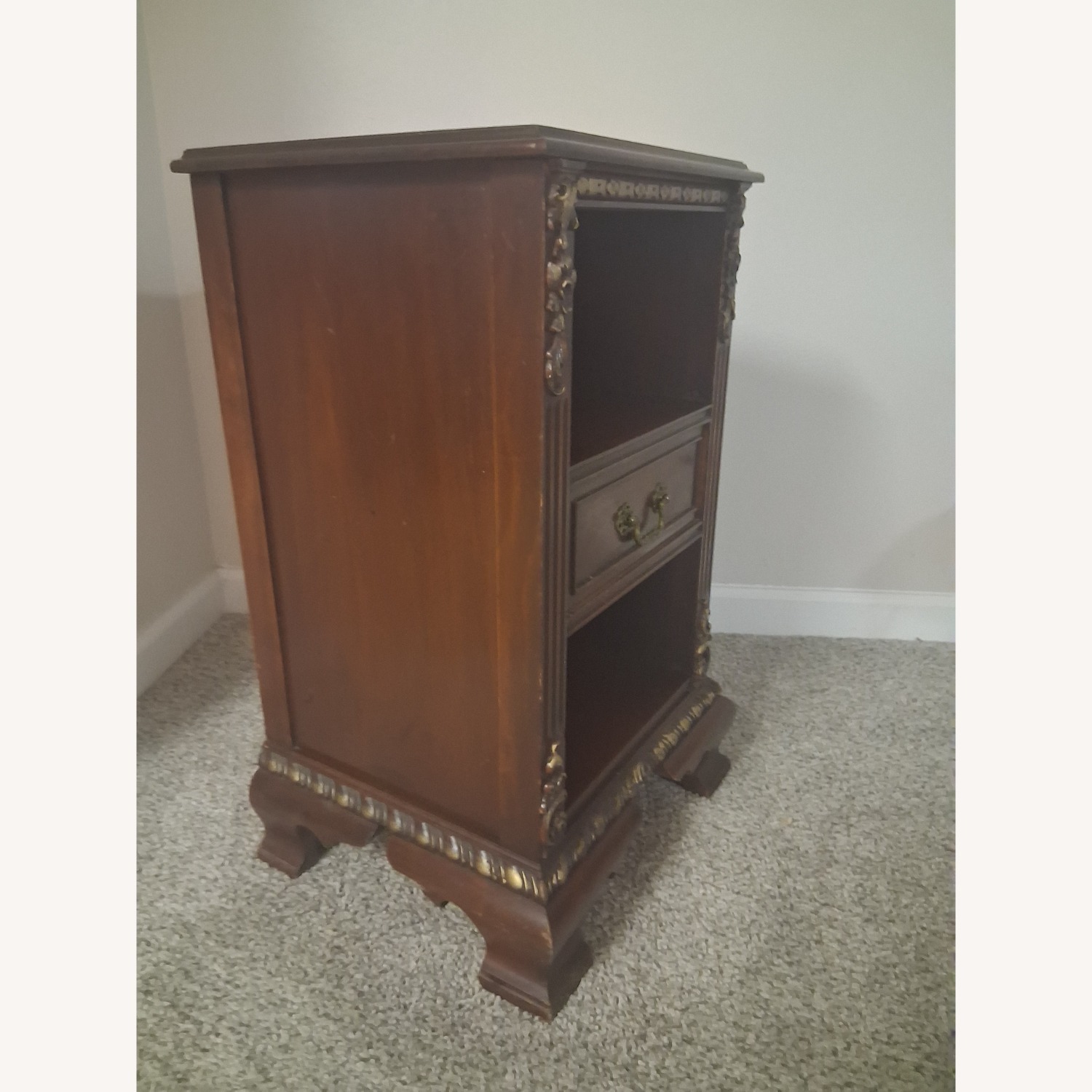 Antique Wood Side Table/ Stand With Gold Accents - image-12
