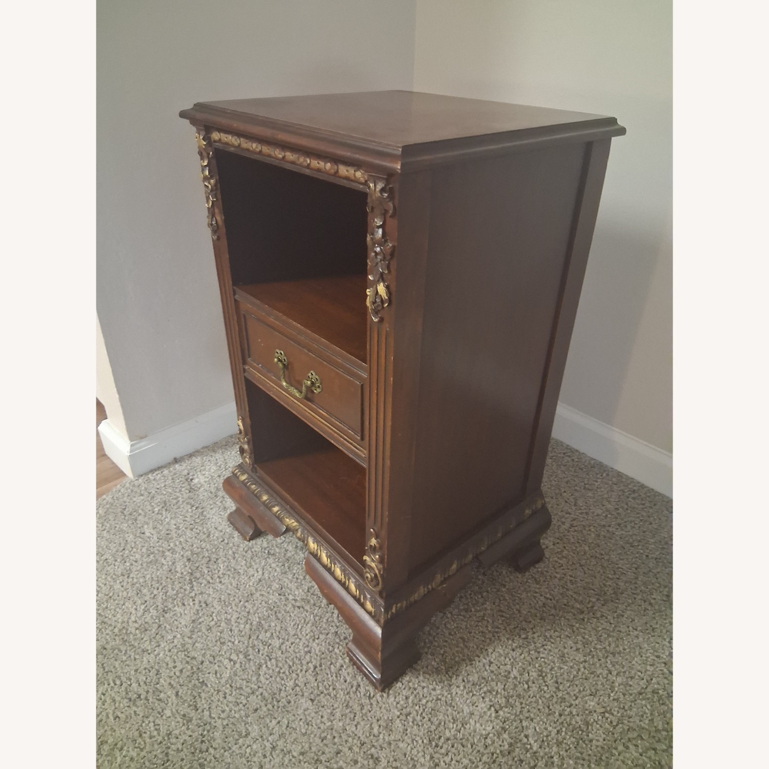 Antique Wood Side Table/ Stand With Gold Accents - image-3