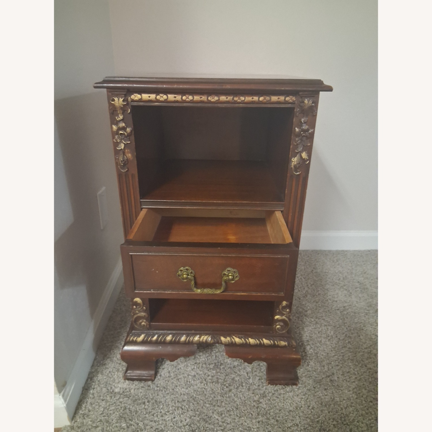 Antique Wood Side Table/ Stand With Gold Accents - image-5