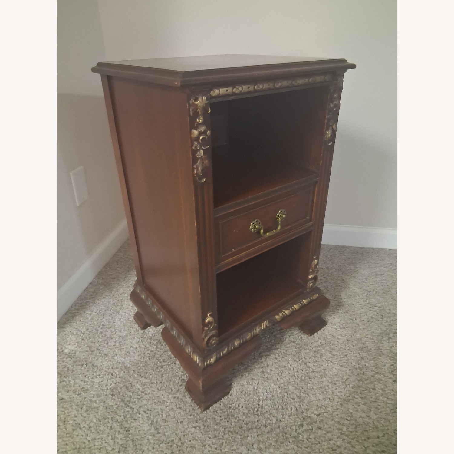 Antique Wood Side Table/ Stand With Gold Accents - image-11