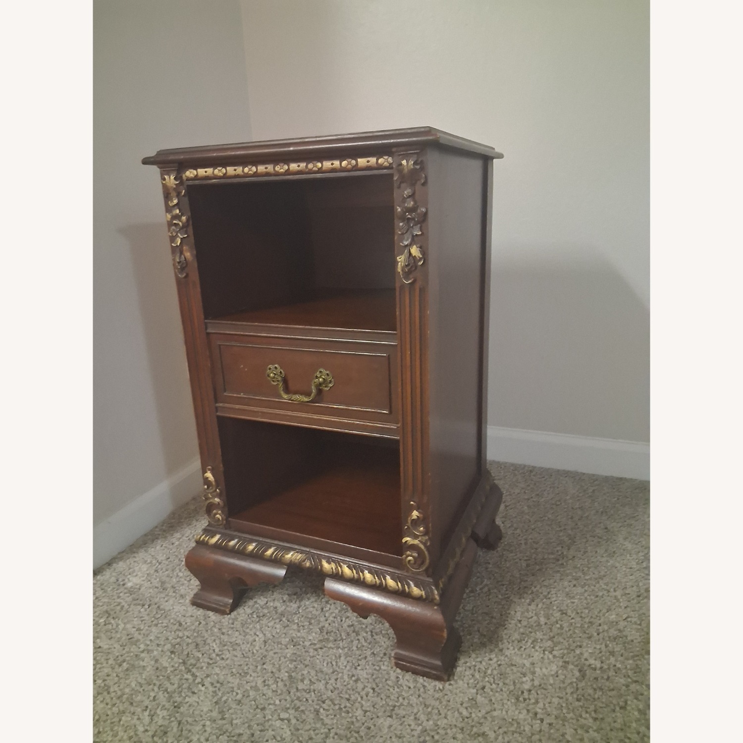 Antique Wood Side Table/ Stand With Gold Accents - image-2