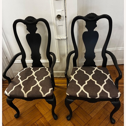 Used Queen Ann Solid Wood Gray Finish Dining Chairs  for sale on AptDeco