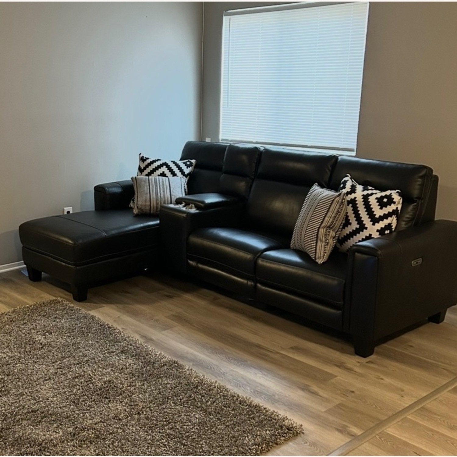 Black Leather 3+ Piece Sectional - image-2