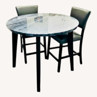 Dark Gray Marble Dining Set Leather Chairs