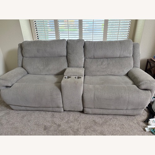 Used Living Spaces Dutton Loveseat Recliner With Console for sale on AptDeco