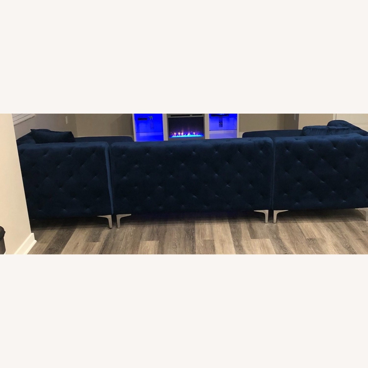 Vintage/Antique Blue Velvet 3+ Piece Sectional - image-2