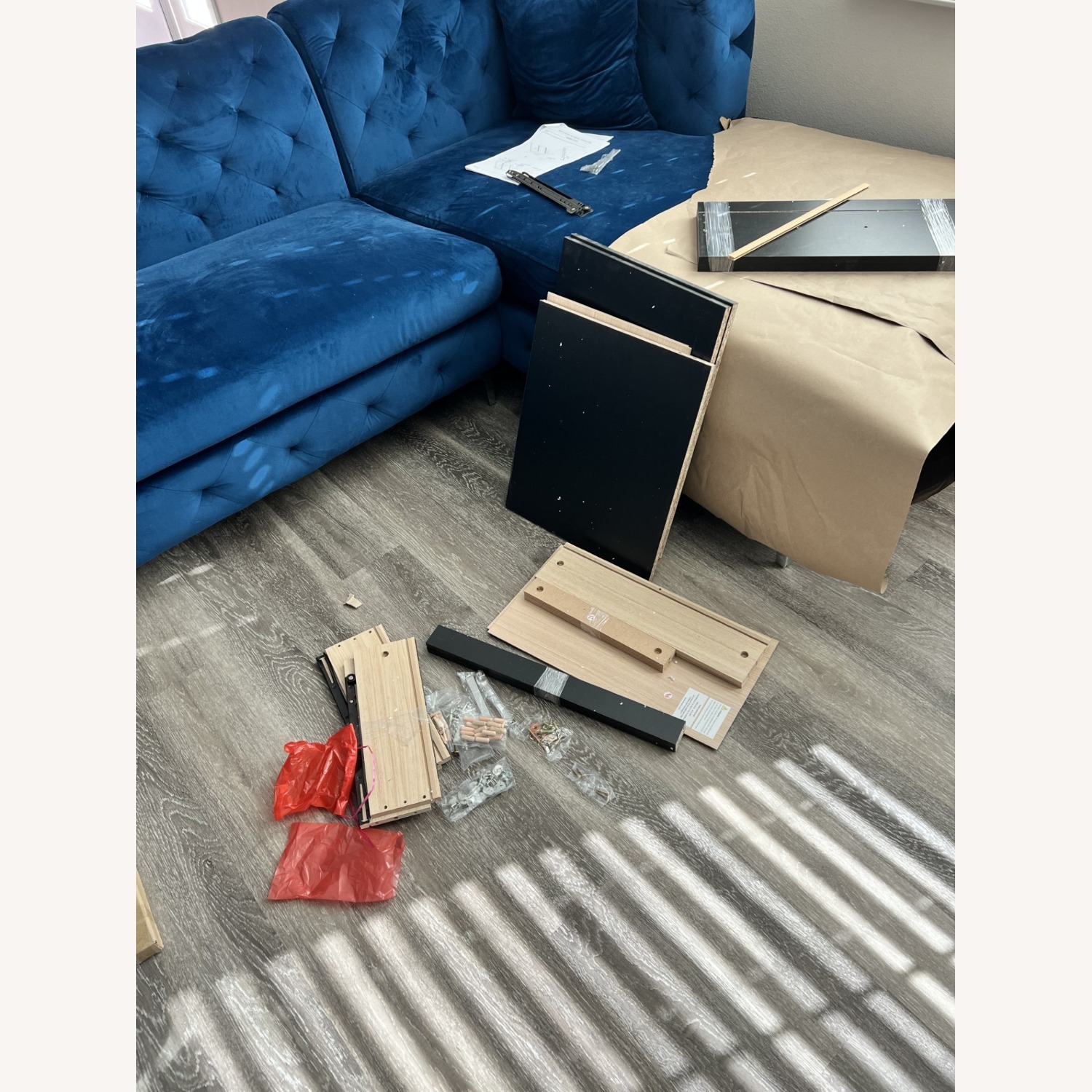 Vintage/Antique Blue Velvet 3+ Piece Sectional - image-3