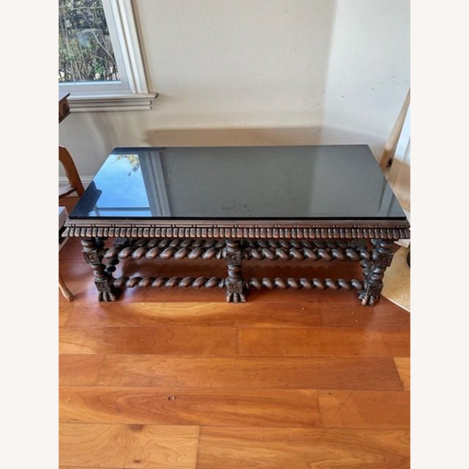 Vintage Glass Top Carved Coffee Table	 - image-9