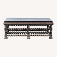 Vintage Glass Top Carved Coffee Table