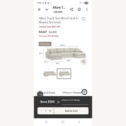 Used Bassett 3 Piece Sectional for sale on AptDeco