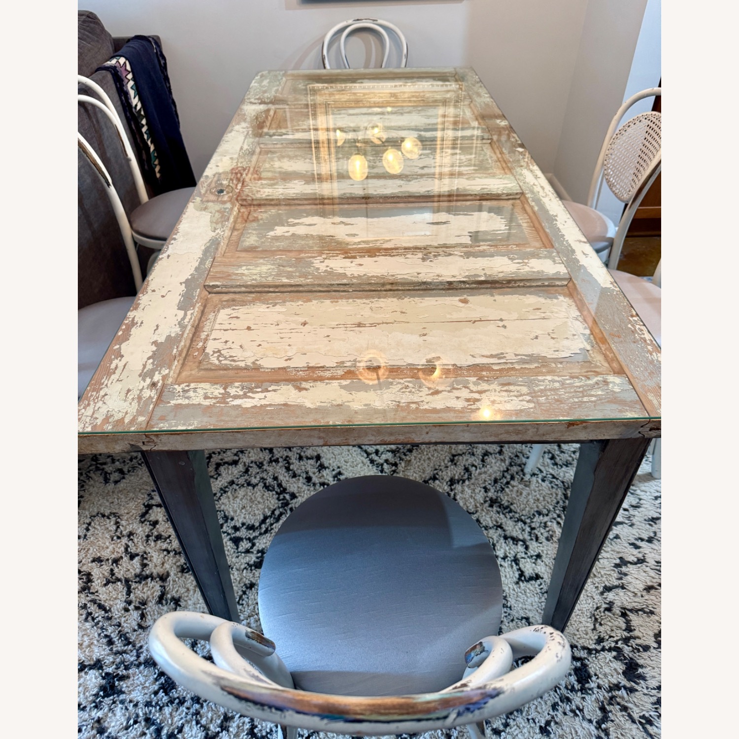 Vintage/Antique White Wood Dining Table - image-2