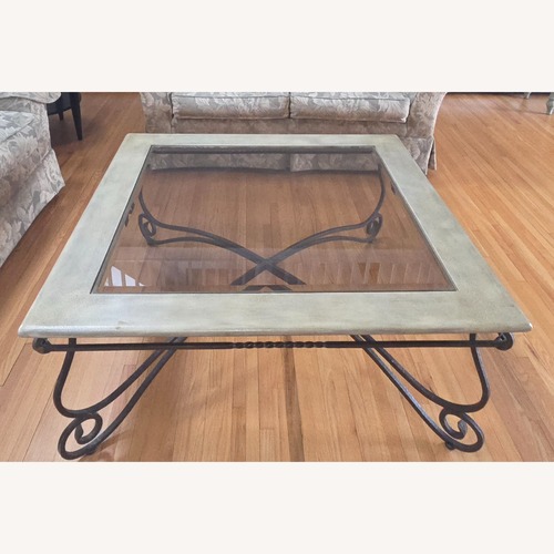 Used Light Gray Glass Wrought Iron Coffee Table for sale on AptDeco