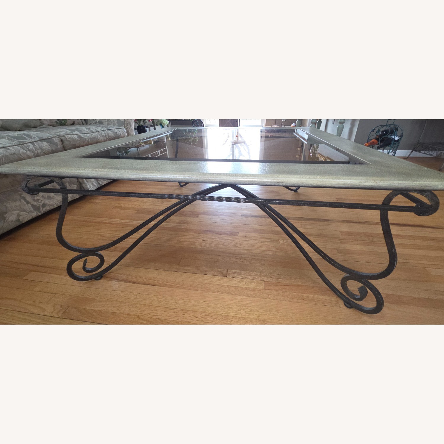 Light Gray Glass Wrought Iron Coffee Table - image-2