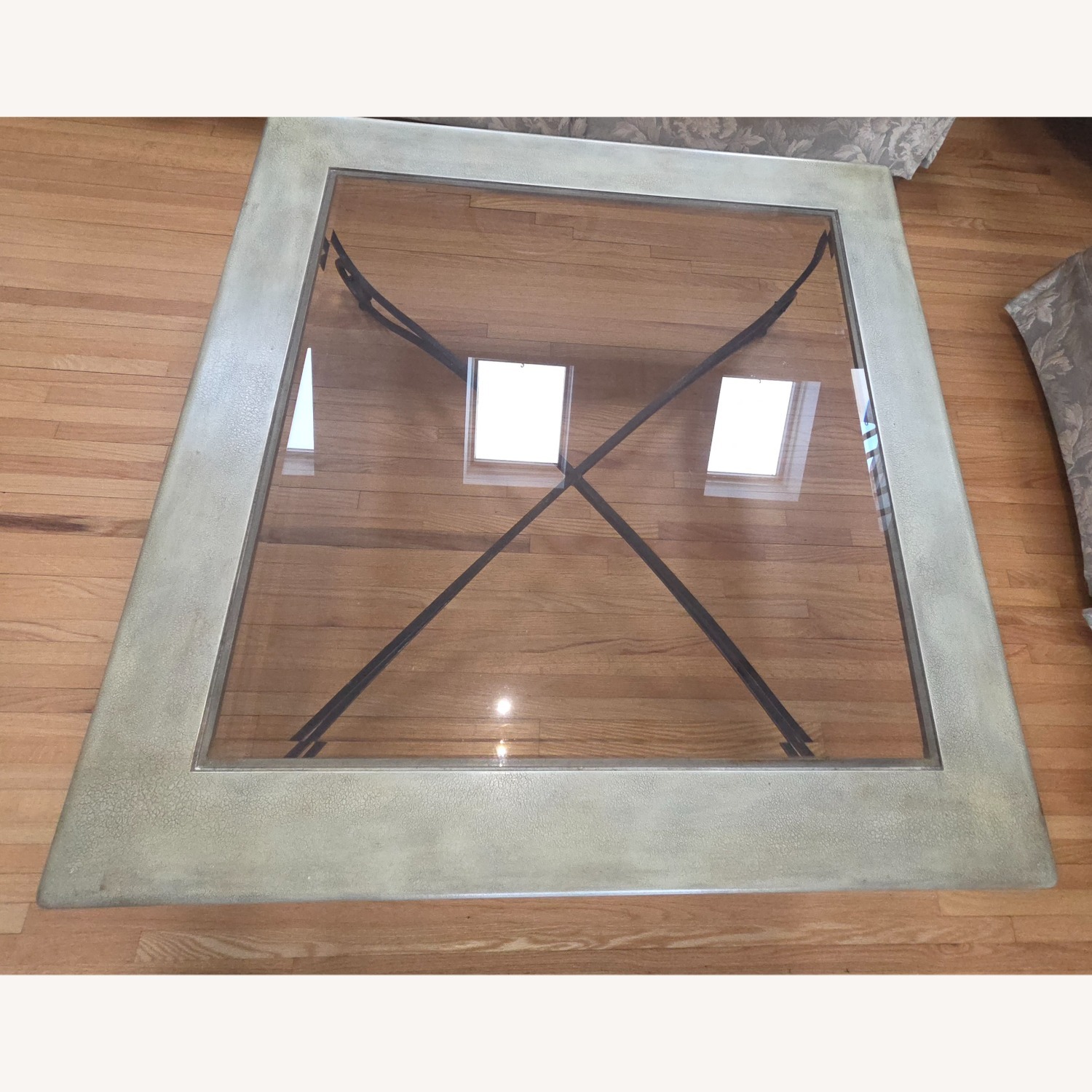 Light Gray Glass Wrought Iron Coffee Table - image-3