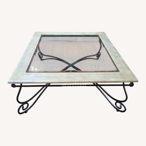 Used Light Gray Glass Wrought Iron Coffee Table for sale on AptDeco