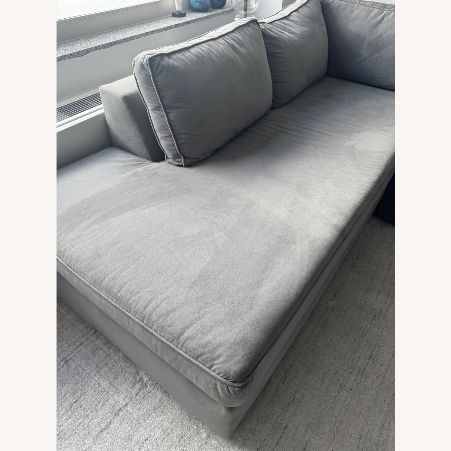 West Elm Light Gray Velvet 2 Piece Sectional - image-3