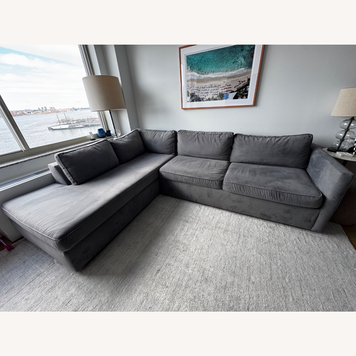 West Elm Light Gray Velvet 2 Piece Sectional - image-4