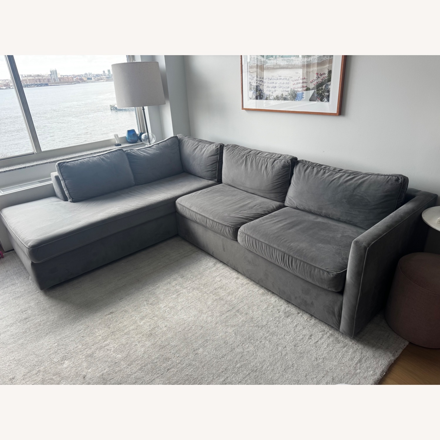 West Elm Light Gray Velvet 2 Piece Sectional - image-1