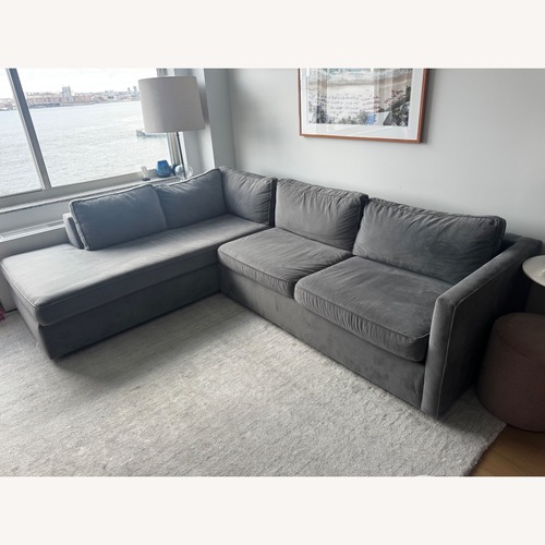 Used West Elm Light Gray Velvet 2 Piece Sectional for sale on AptDeco