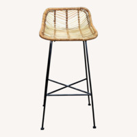 Woven Rattan and Metal Counter Stool