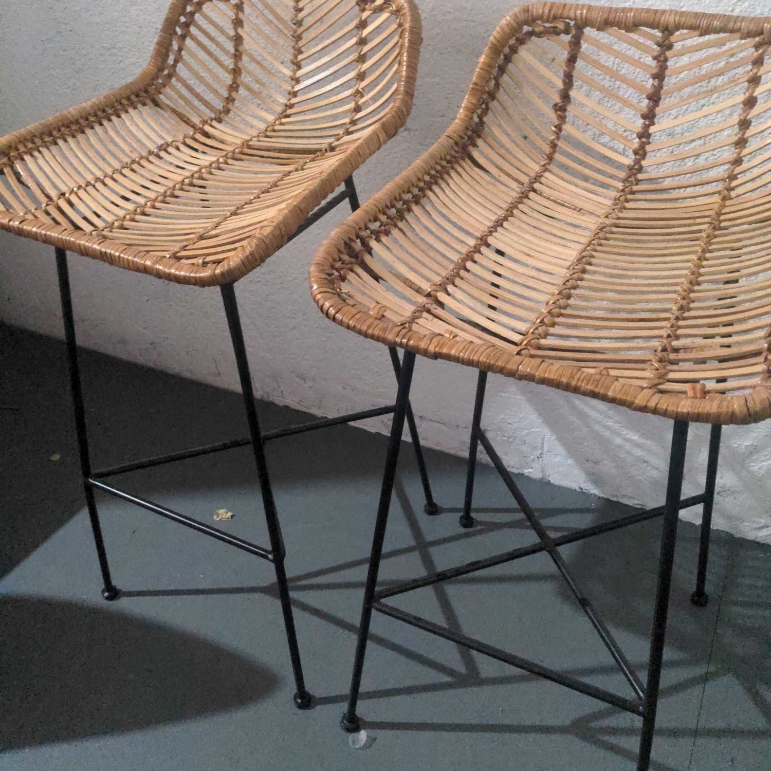 Woven Rattan and Metal Counter Stool	 - image-1