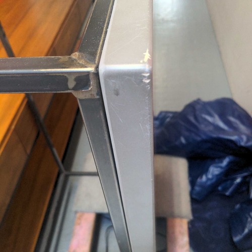 Used Wood Top Coffee Table on Metal Box Frame	 for sale on AptDeco