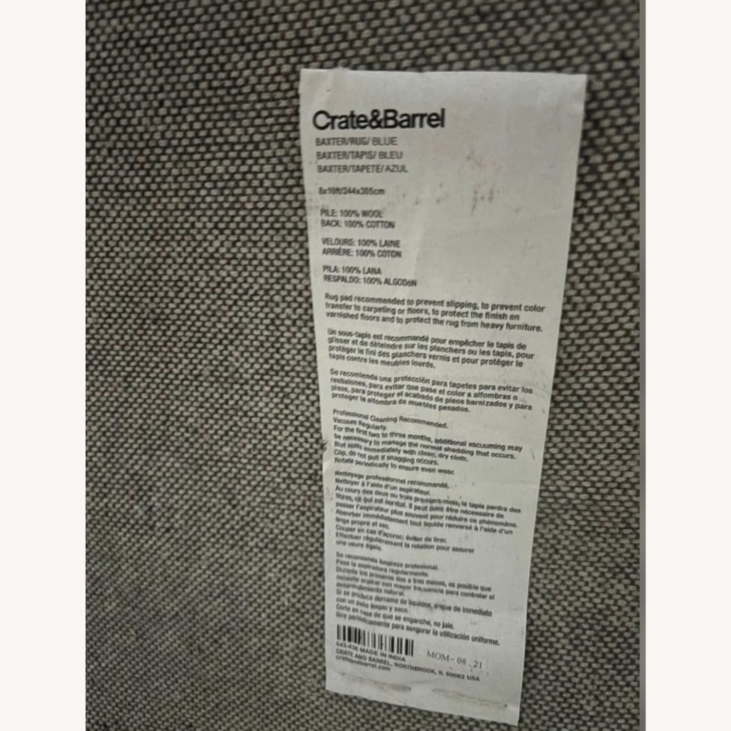 Crate & Barrel Baxter Blue Wool Area Rug 8' x 10' - image-3