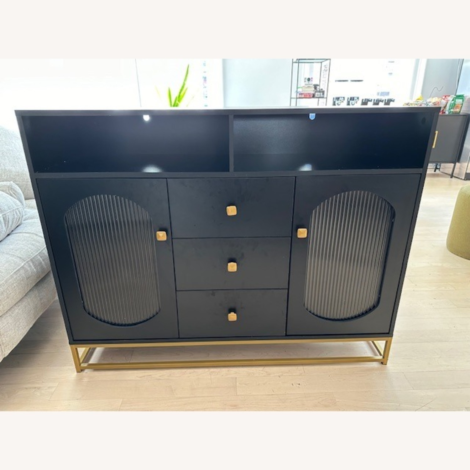 Black 2 Door Sideboard with 3 Drawers - image-2