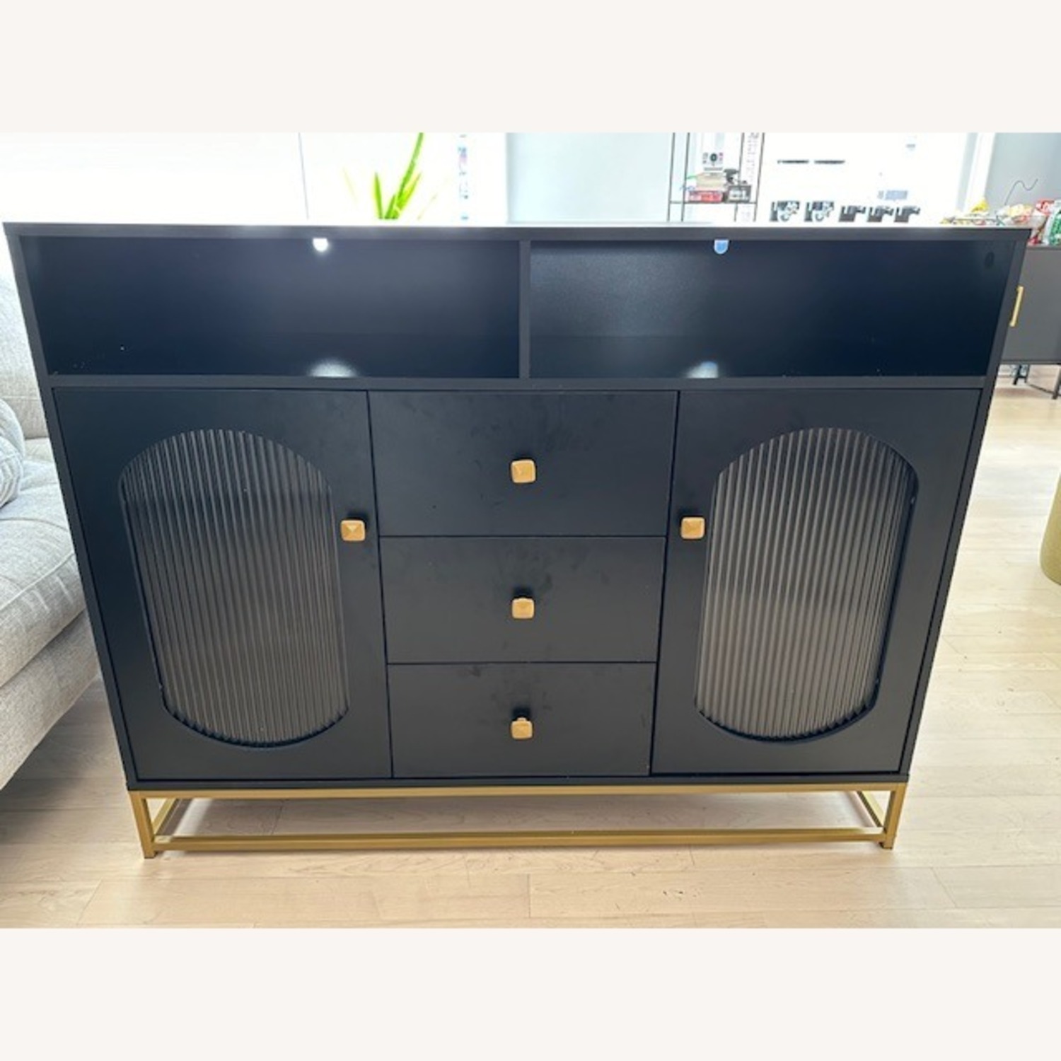 Black 2 Door Sideboard with 3 Drawers - image-3