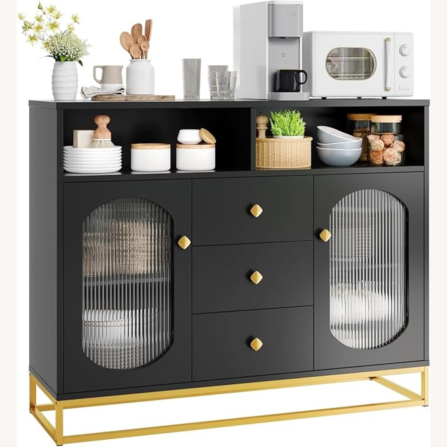 Black 2 Door Sideboard with 3 Drawers - image-5