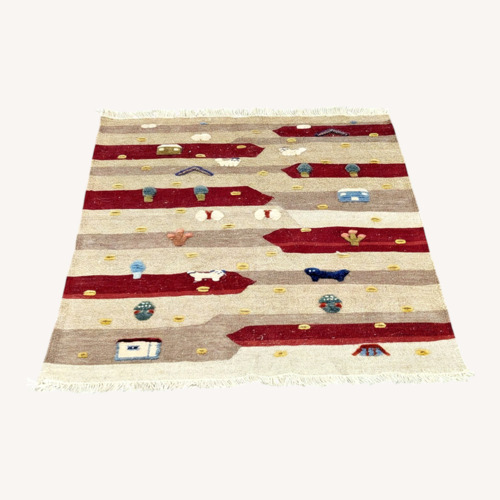 Used Handmade Turkish Wool Kilim Rug with Animal for sale on AptDeco