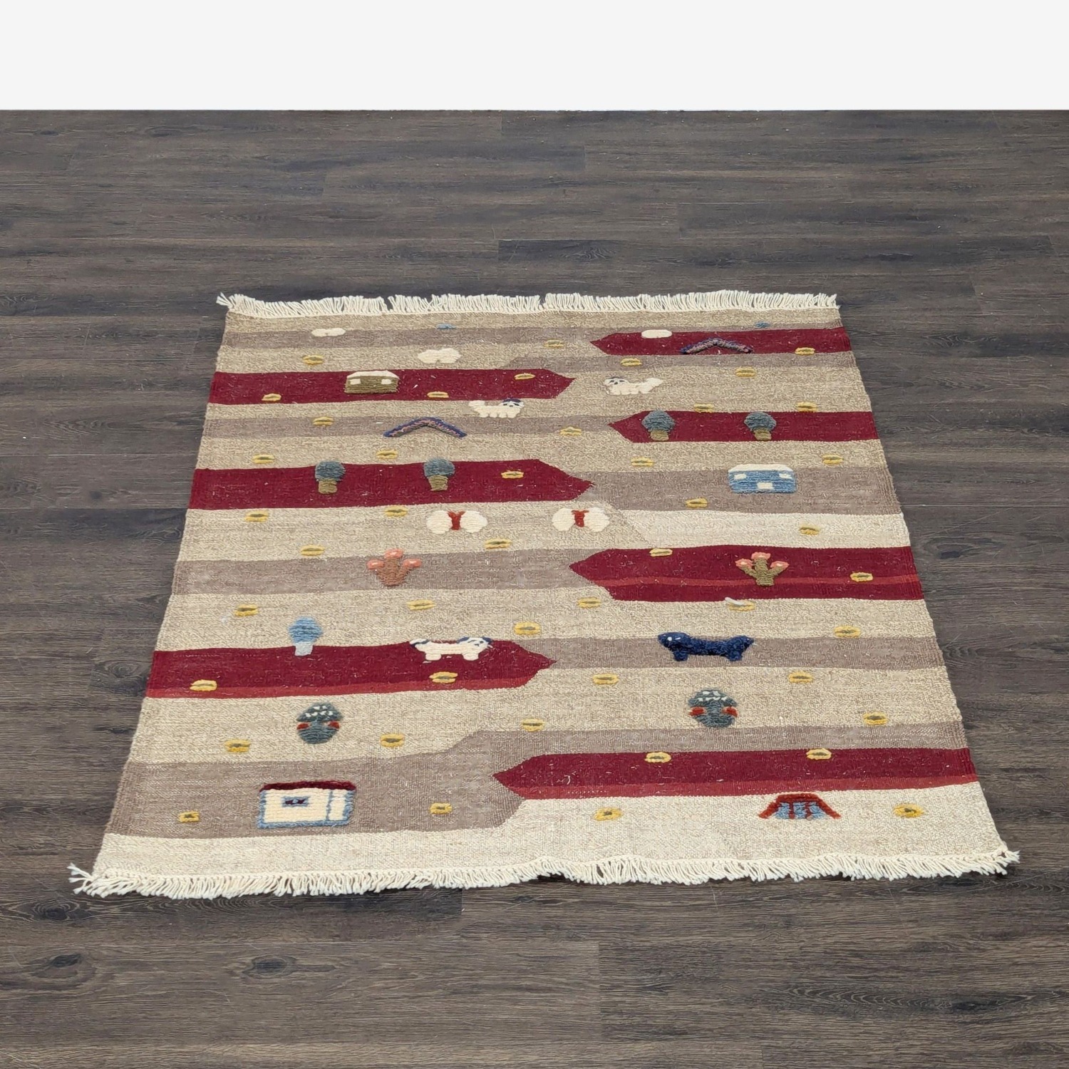 Handmade Turkish Wool Kilim Rug with Animal - image-1