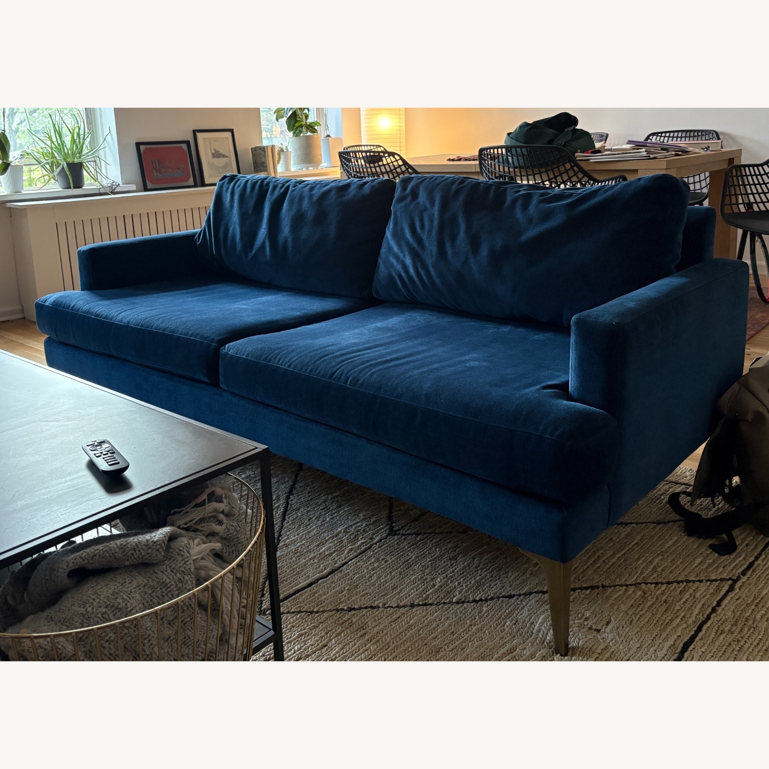 West Elm Andes Multi Seat Sofa in Ink Blue Velvet - image-1
