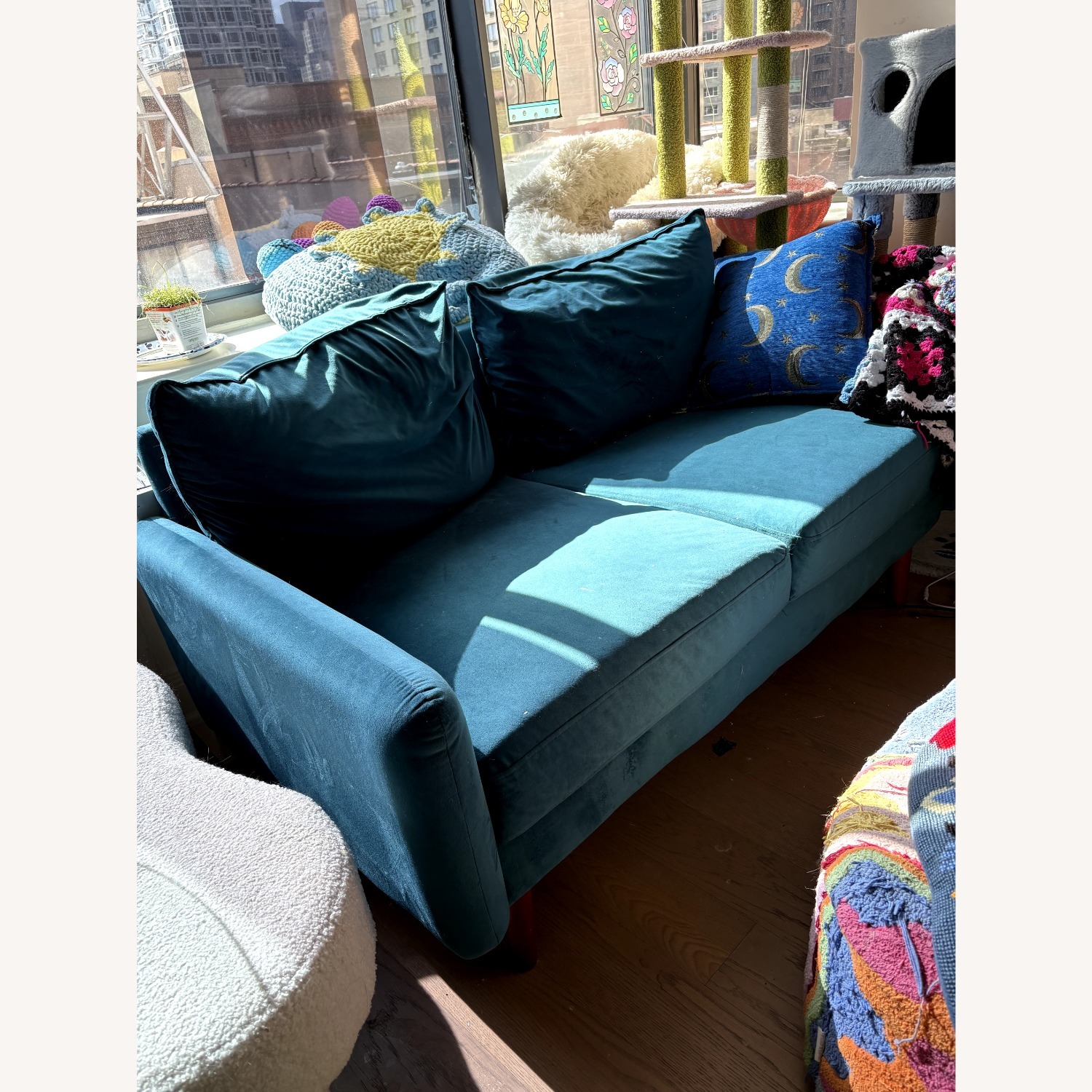 Mercers Furniture Blue Velvet Loveseat - image-2