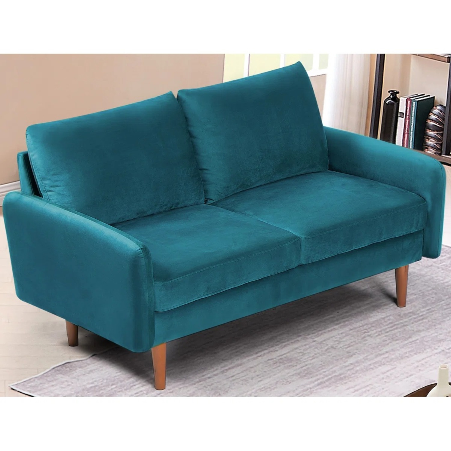 Mercers Furniture Blue Velvet Loveseat - image-1
