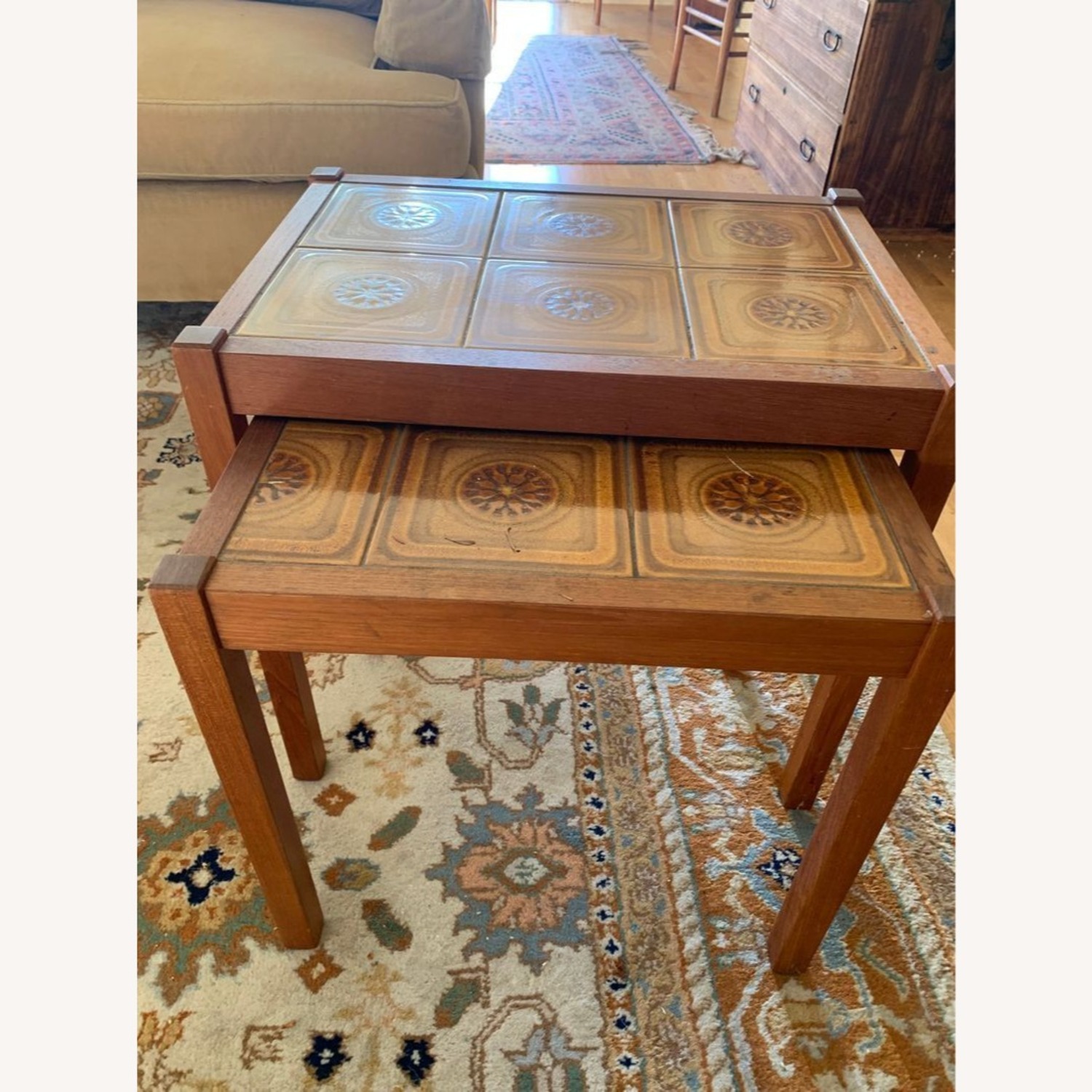 Vintage Mid-Century Tile Top Nesting Tables	 - image-1