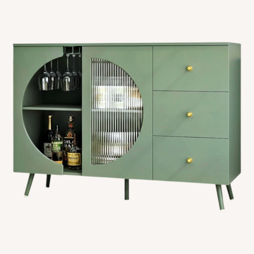Used Green Sideboard W 3 Drawers & Wine Glass Holder for sale on AptDeco