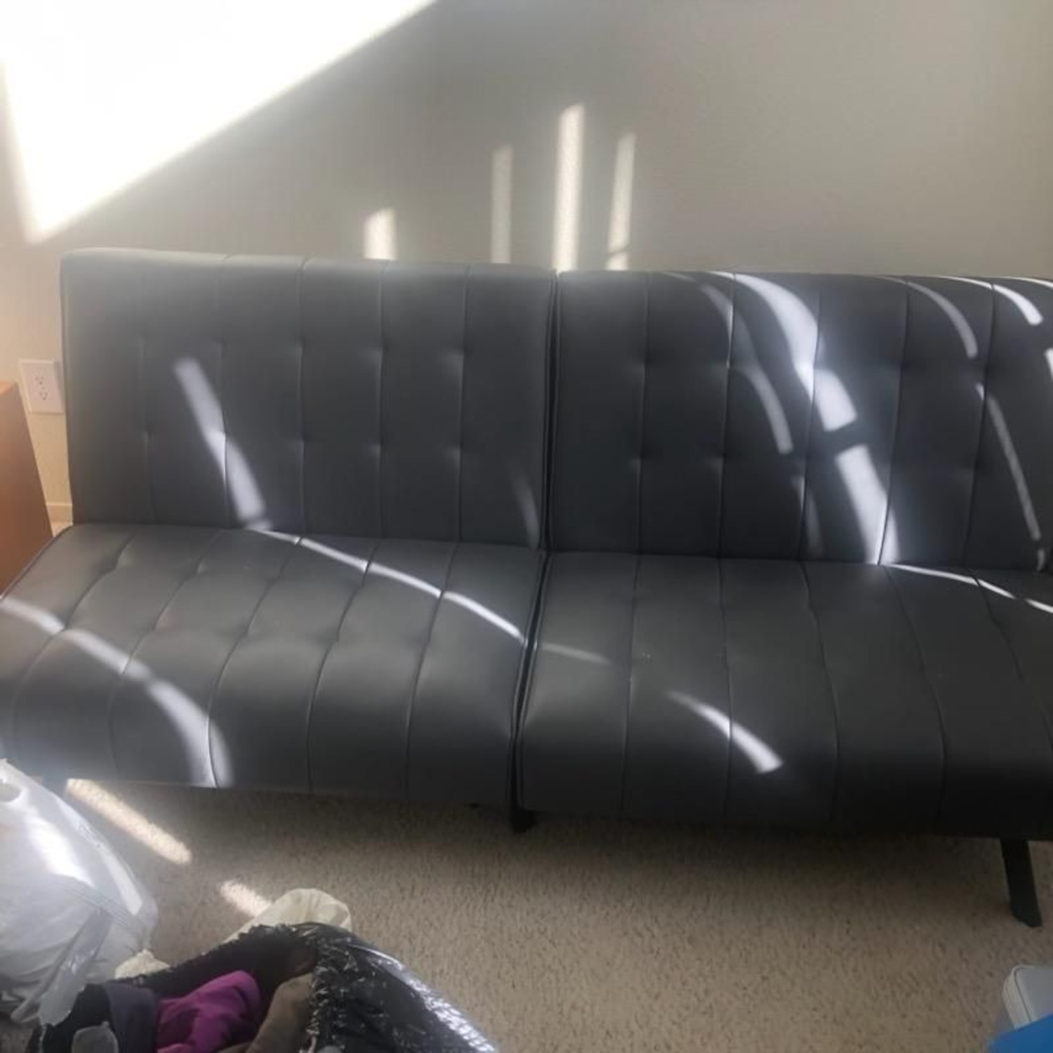 Modern Gray Faux Leather Sleeper Sofa - image-11