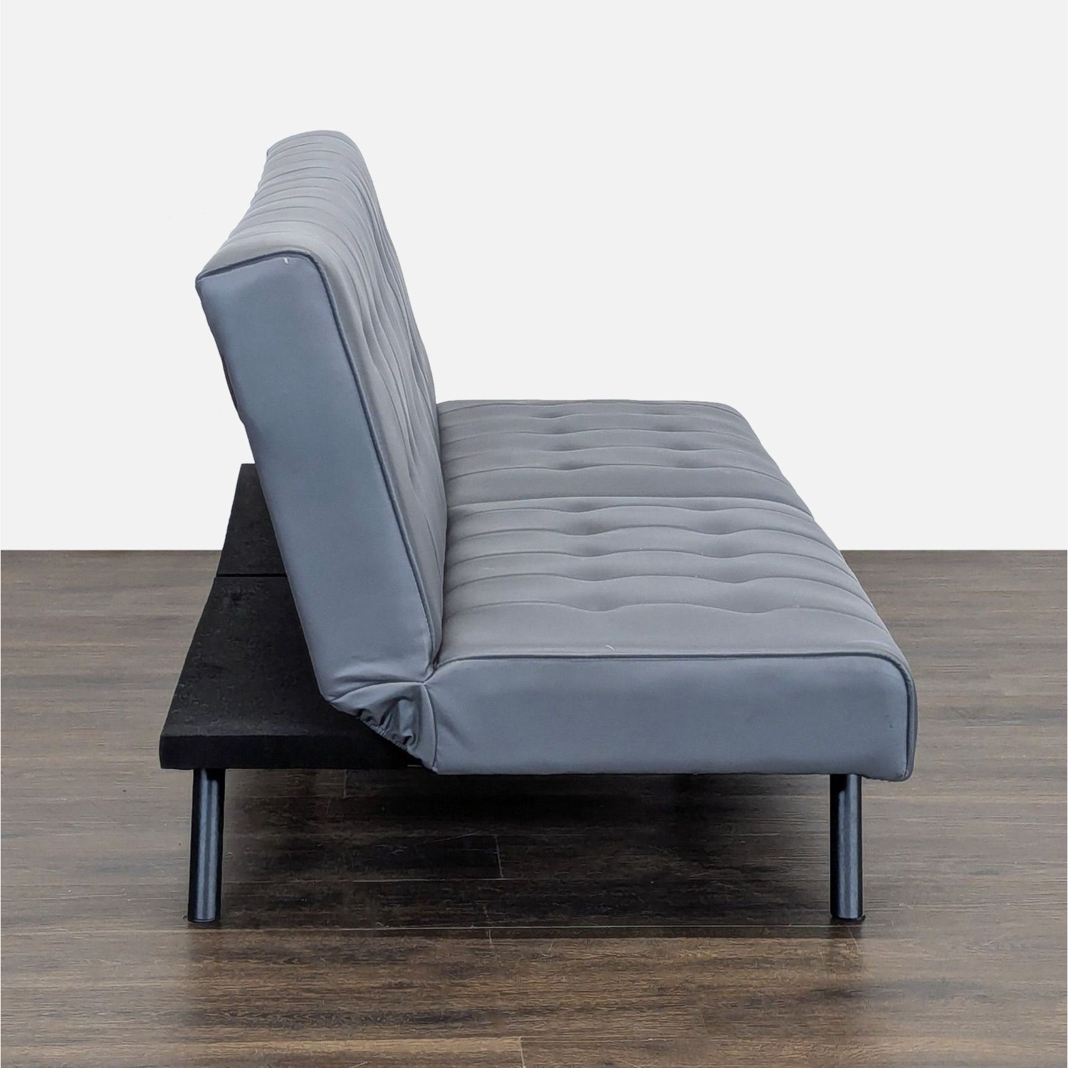 Modern Gray Faux Leather Sleeper Sofa - image-4