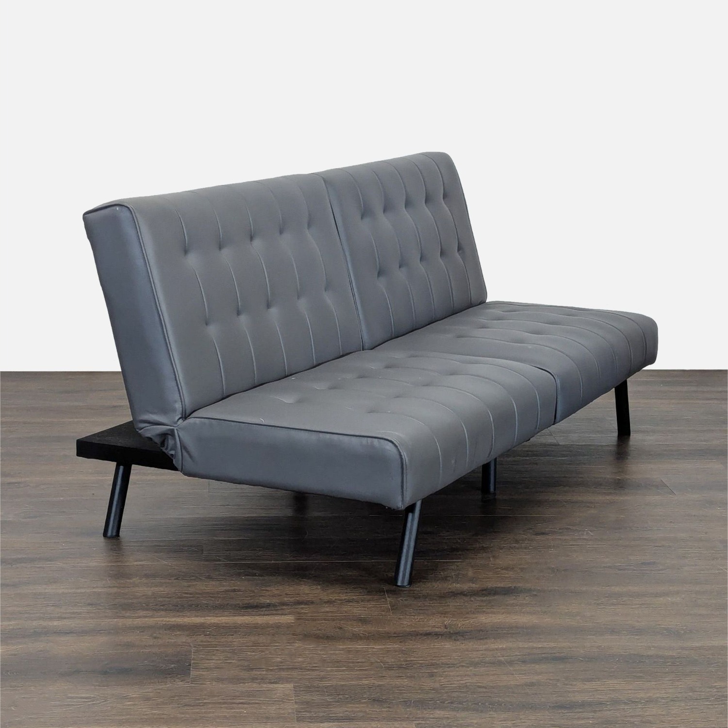 Modern Gray Faux Leather Sleeper Sofa - image-3